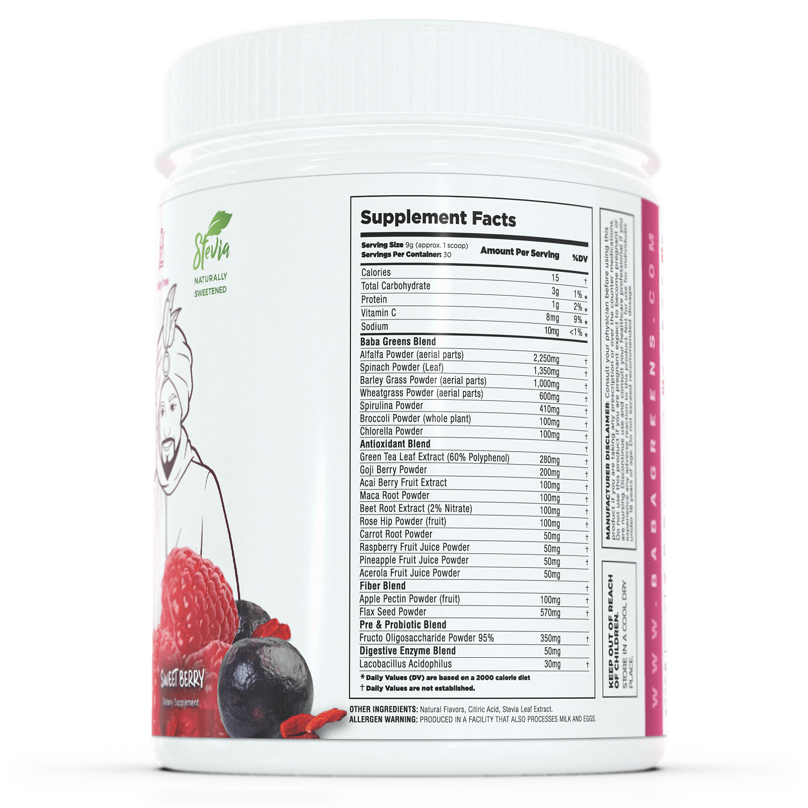 Baba Greens - Sweet Berry - 10.2oz - supplement facts