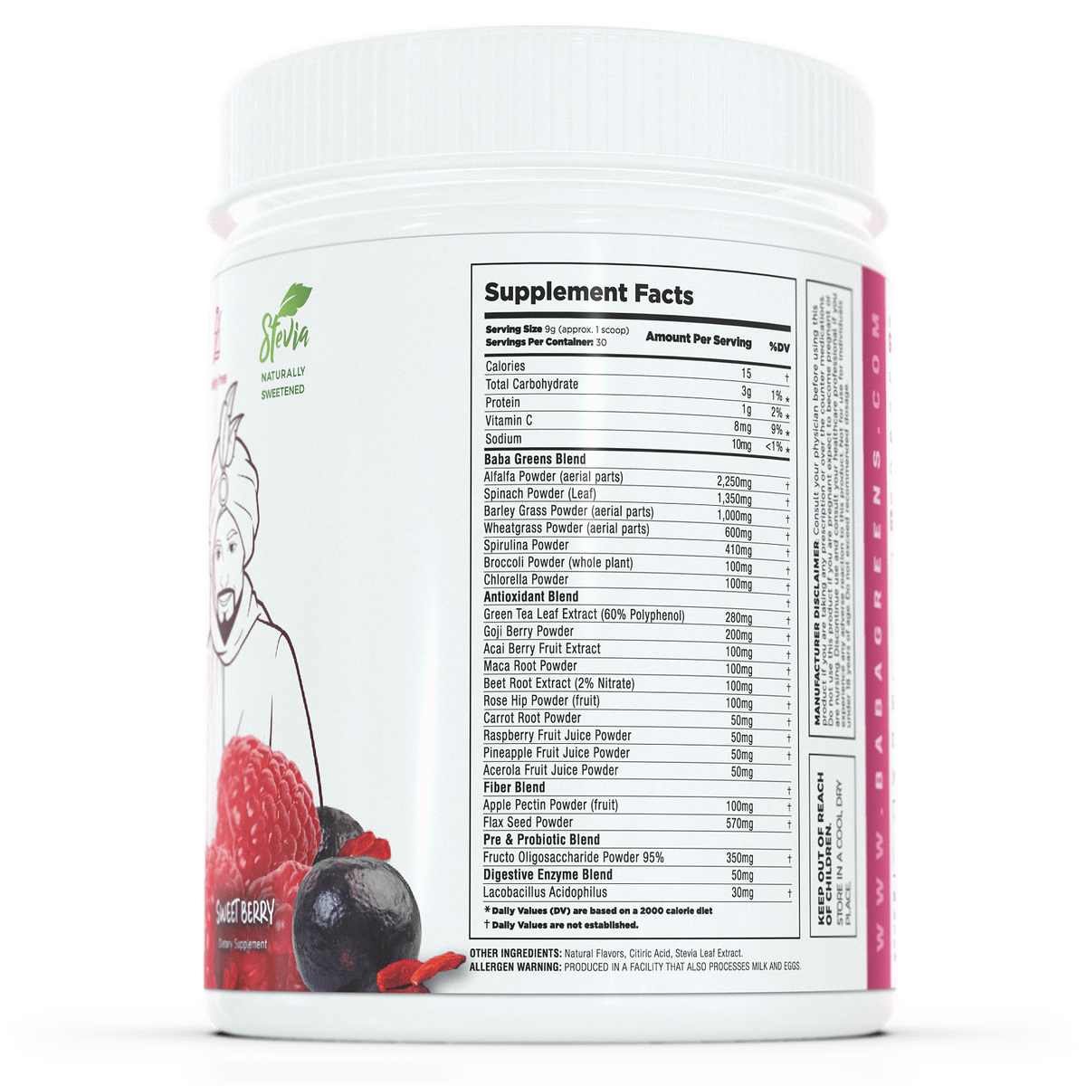 Baba Greens - Sweet Berry - 10.2oz - supplement facts
